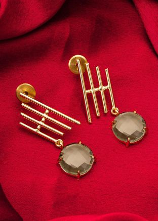 Grey & Golden Stone Studded Earrings
