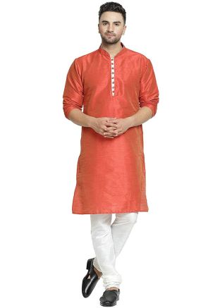 Readymade Orange Straight Cut Kurta With Churidar