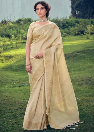 Golden Zari Woven Saree In Tissue Silk