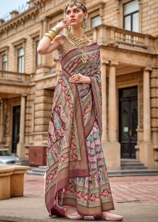 Multicolor Art Silk Saree In Printed Work