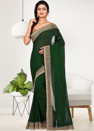 Green Georgette Saree In Stone Work