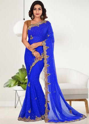 Blue Embroidered Georgette Saree