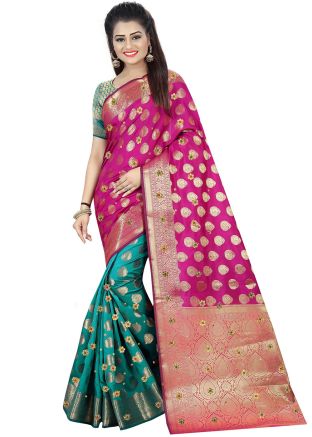 Blue Half & Half Saree In Zari Woven