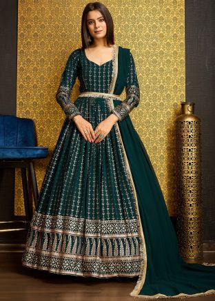 Teal Green Anarkali Suit Set In Georgette