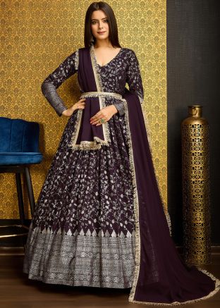 Purple Anarkali Suit Set In Georgette