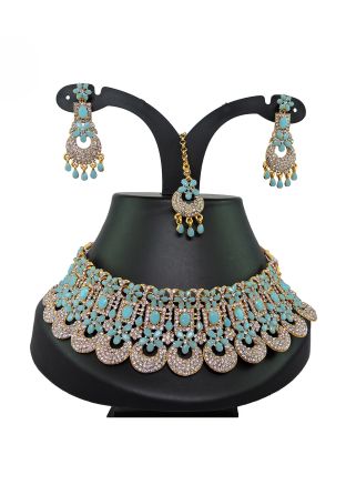 Blue Stone Studded Necklace Set