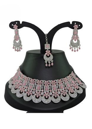 Pink Necklace Set In Stone Work