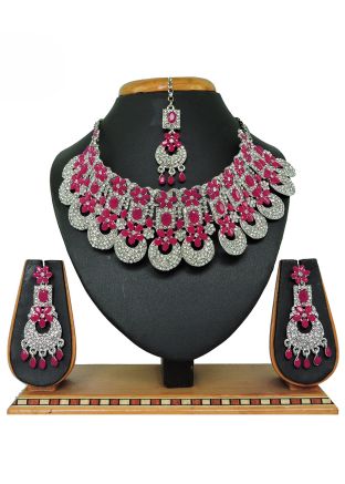 Pink Stone Work Necklace Set