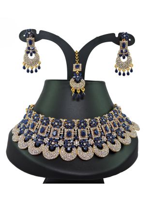 Blue & White Stone Work Necklace Set