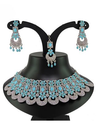 Blue & White Stone Studded Necklace Set