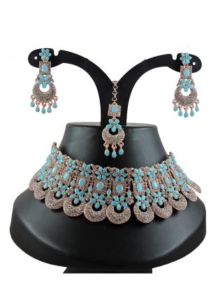 Blue & White Stone Studded Necklace Set