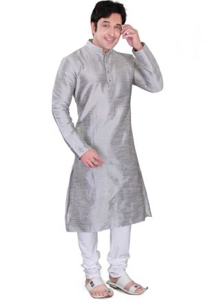 Grey Straight Cut Readymade Kurta With Churidar