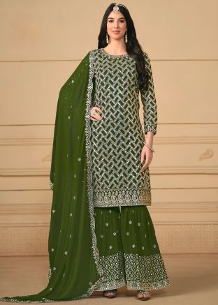 Green Embroidered Gharara Suit Set