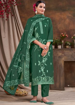 Green Readymade Woven Work Pant Suit Set