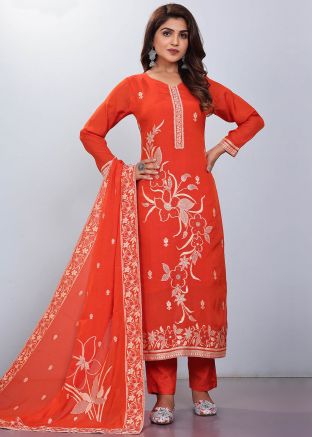 Orange Readymade Woven Work Pant Suit Set