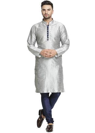 Readymade Dupion Silk Grey Kurta Churidar Set