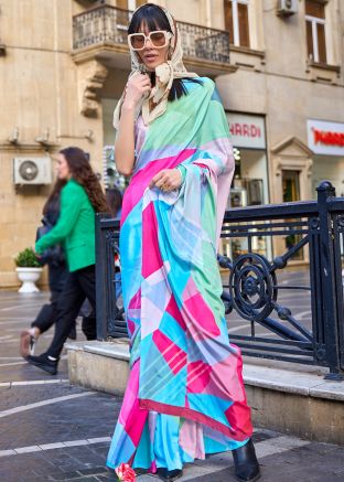 Multicolor Geometric Printed Saree In Crape