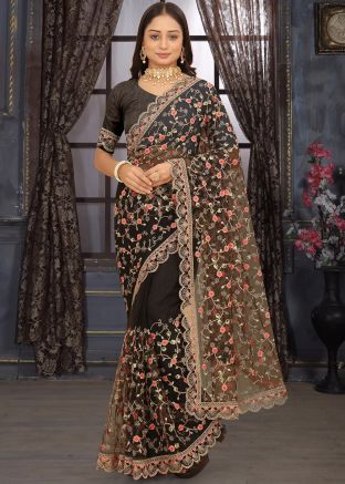 Black Dori Embroidered Net Saree