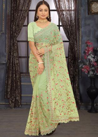 Green Embroidered Saree & Blouse