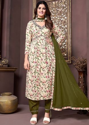 Readymade Cream Floral Printed Pant Suit