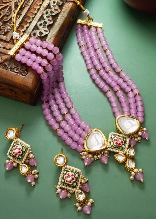 Purple Kundan Studded Necklace Set