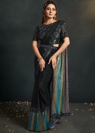Black Embellished Border Readymade Saree