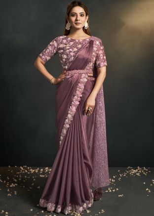 Mauve Pink Pre-Stitched Satin Saree