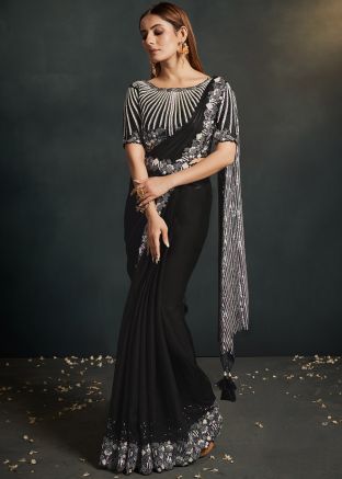 Black Embellished Border Pre-Stitched Saree