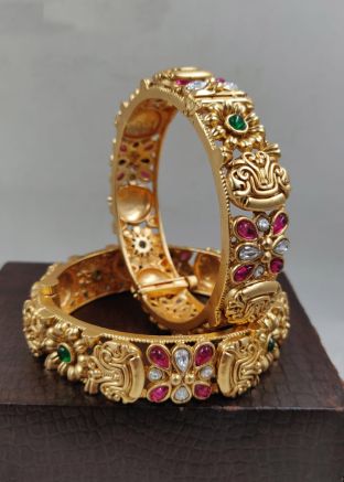 Golden & Pink Stone Studded Bangels Set