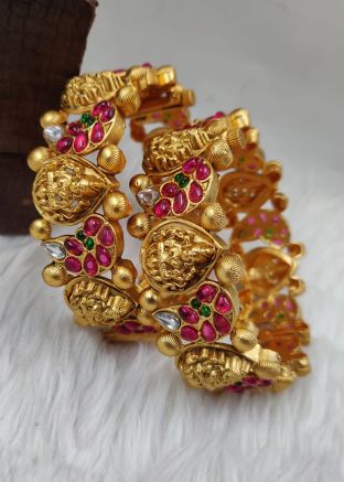Pink Stone Studded Bangels Set