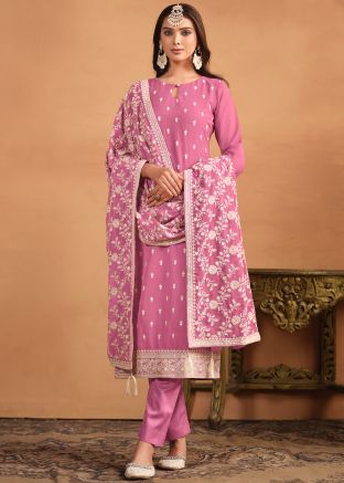 Pink Embroidered Suit In Georgette