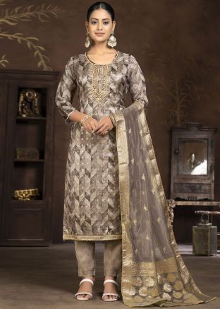 Dull Brown Digital Printed Pant Suit Set