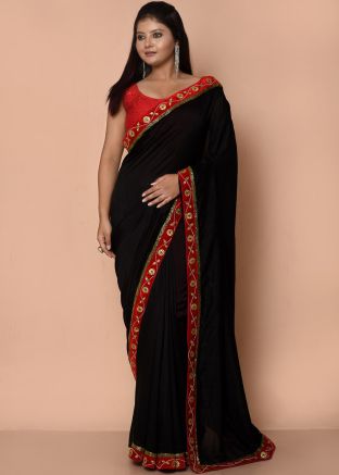 Black Handwork Embroidered Border Saree