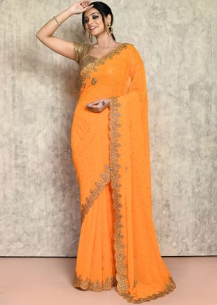 Yellow Embroidered Border Saree In Georgette