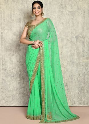 Green Embroidered Georgette Saree