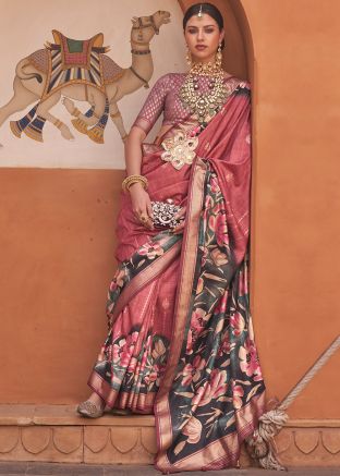 Pink Art Silk Woven Border Saree