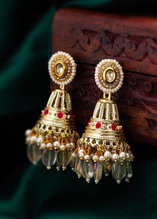Golden Stone Studded Jhumka Earrings