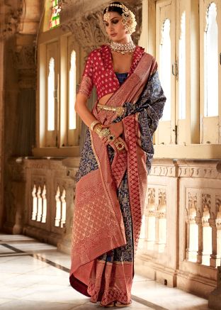 Blue Woven Detailed Viscose Saree