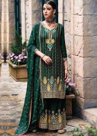 Green Embroidered Palazzo Suit Set
