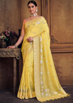Yellow Woven Border Art Silk Saree