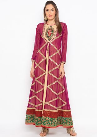 Pink and Beige Dress With Embroidered Jacket