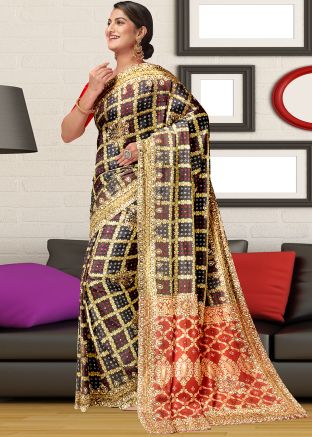 Multicolored Embroidered Kanjivaram Silk Saree
