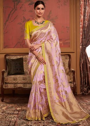 Pink Zari Woven Art Silk saree
