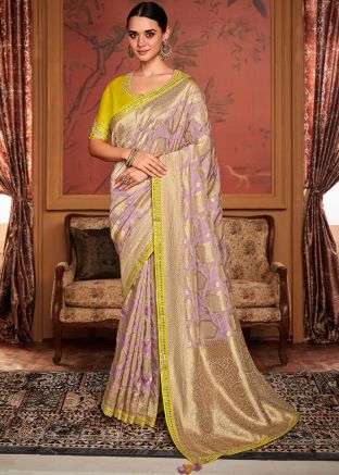 Purple Woven Saree & Blouse In Art Silk