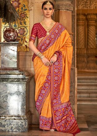 Orange Woven Detailed Art Silk Saree