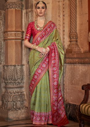 Green Woven Art Silk Saree & Blouse