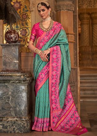 Green Woven Detailed Art Silk Saree