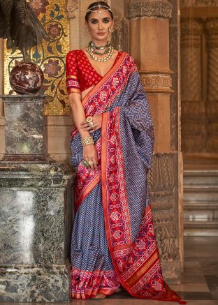 Blue Art Silk Saree In Woven Work