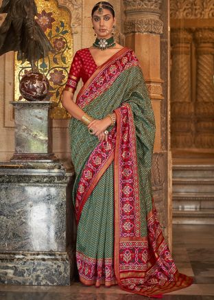 Green Woven Art Silk Saree & Blouse