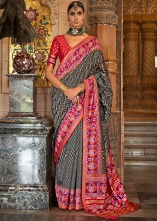 Black Art Silk Saree In Woven Work